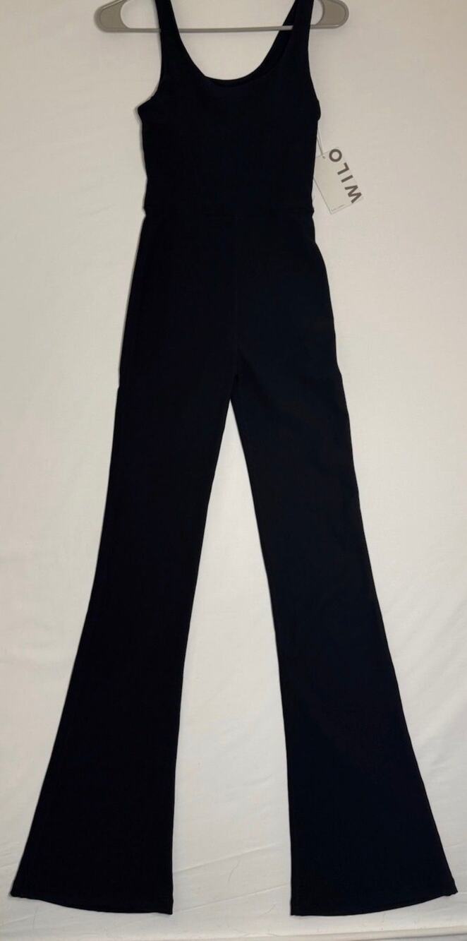 Wilo The Label Flare Ribbed Jumpsuit One Piece BLACK Size XS NWOT